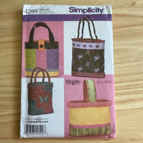 Simplicity 4294 Sewing Totes Bags Pattern In 4 Styles One Size Uncut - Picture 1 of 3